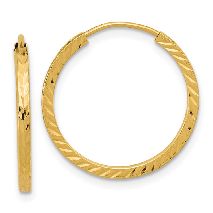 14k 1.35x20mm Diamond-cut Square-Tube Endless Hoop Earrings