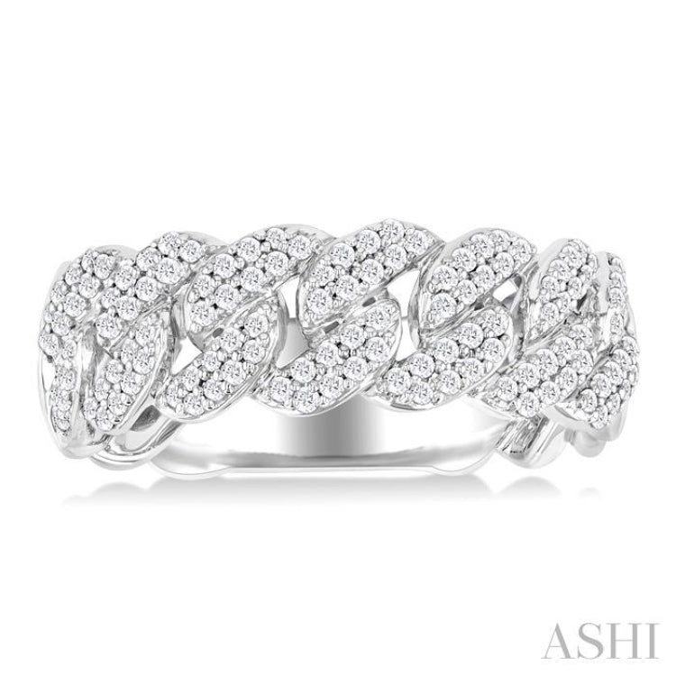 1/2 Ctw Cuban Link Round Cut Diamond Fashion Band in 14K White Gold