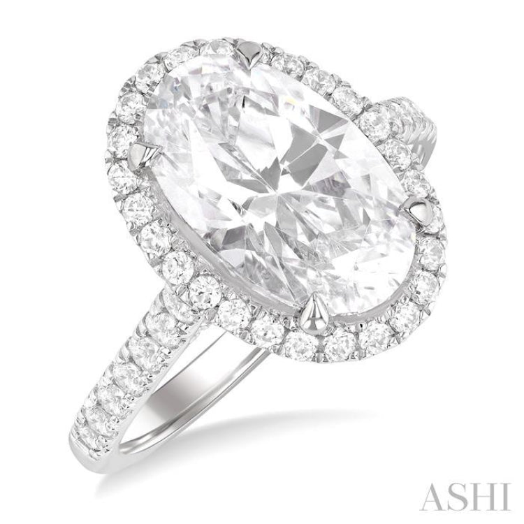 3/4 Ctw Oval Shape Round Cut Diamond Halo Semi-Mount Engagement Ring in 14K White Gold