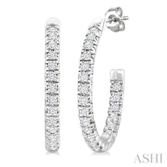 1/6 Ctw French Pave Set Round Cut Diamond Fashion Half Hoop Earring in 14K White Gold
