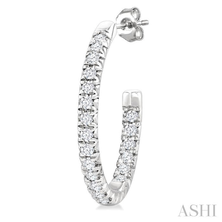 1/6 Ctw French Pave Set Round Cut Diamond Fashion Half Hoop Earring in 14K White Gold