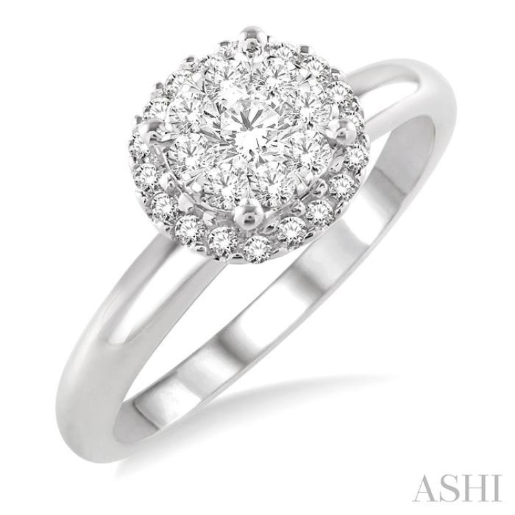 1/3 Ctw Lovebright Round Cut Diamond Engagement Ring in 14K White Gold