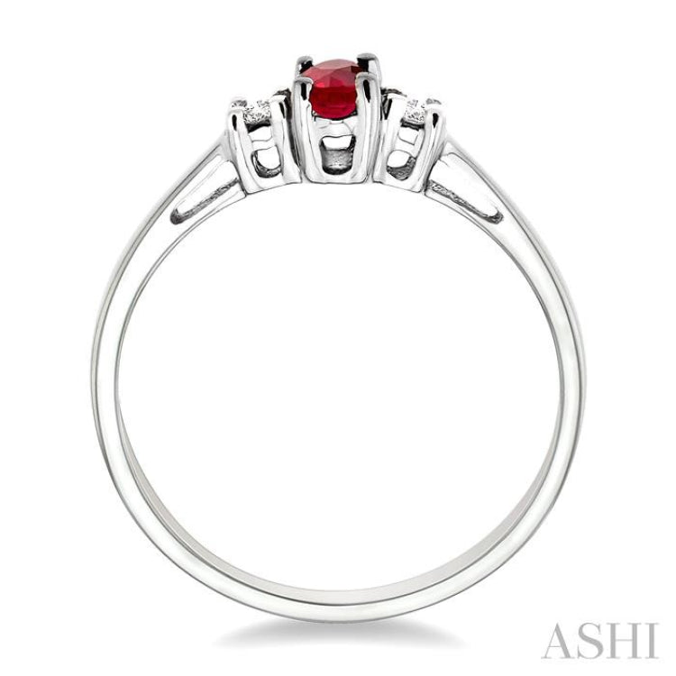5x3 MM Oval Cut Ruby and 1/20 Ctw Round Cut Diamond Ring in 10K White Gold