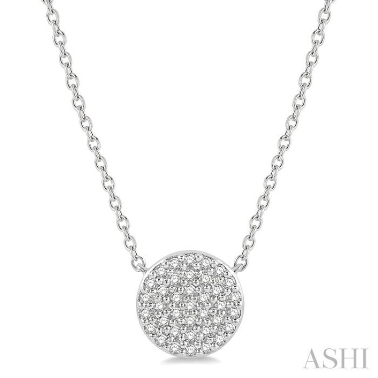 1/6 Ctw Disc Round Cut Diamond Petite Pendant With Chain in 10K White Gold