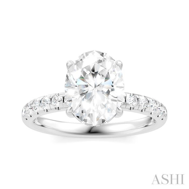 1/3 Ctw Oval Shape Round Cut Diamond Semi-Mount Engagement Ring in 14K White Gold