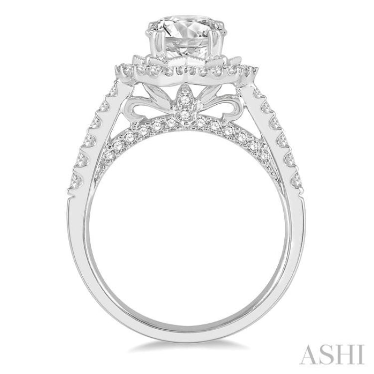 5/8 Ctw Star Border 6.5MM Round Cut Diamond Semi-Mount Engagement Ring in 14K White Gold