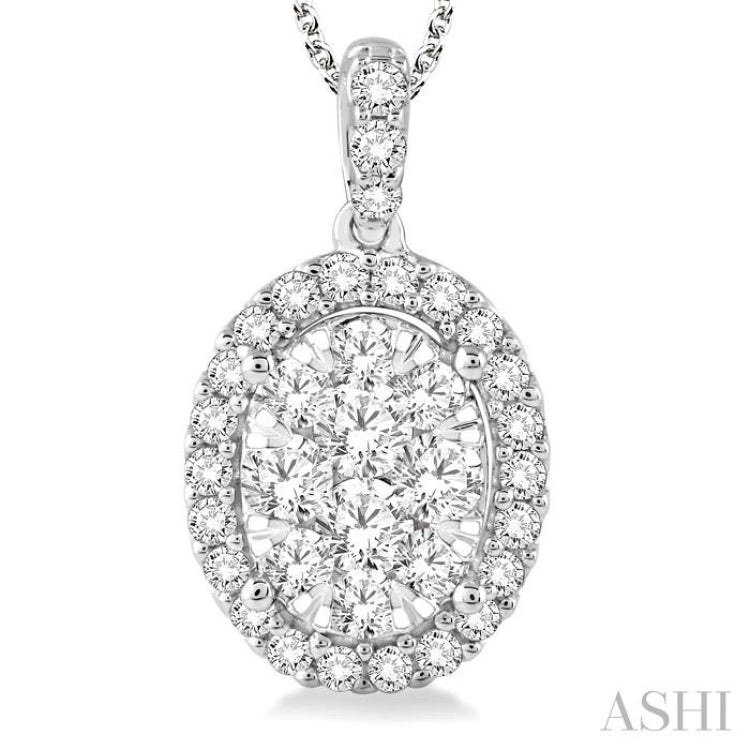 2 Ctw Oval Shape Diamond Lovebright Pendant in 14K White Gold with Chain