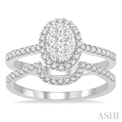 3/4 Ctw Oval Shape Diamond Lovebright Wedding Set with 1/2 Ctw Engagement Ring and 1/5 Ctw Wedding Band in 14K White Gold