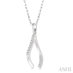 1/10 Ctw Wishbone Charm Round Cut Diamond Pendant With Link Chain in 10K White Gold
