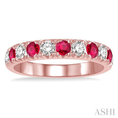 2.9 MM Ruby and 1/2 Ctw Round Cut Diamond Precious Wedding Band in 14K Rose Gold