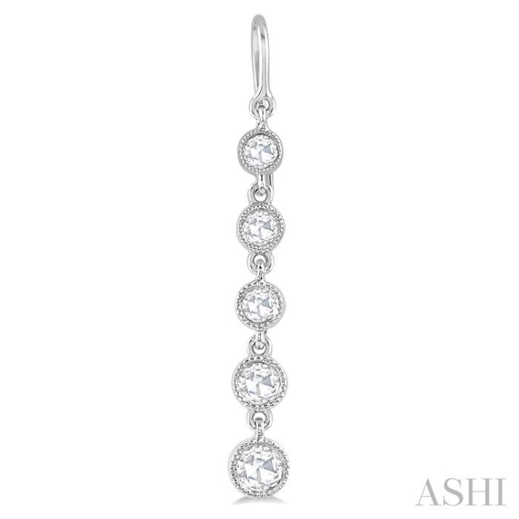 5/8 Ctw Circular Rose Cut Diamond Fashion Earrings in 14K White Gold