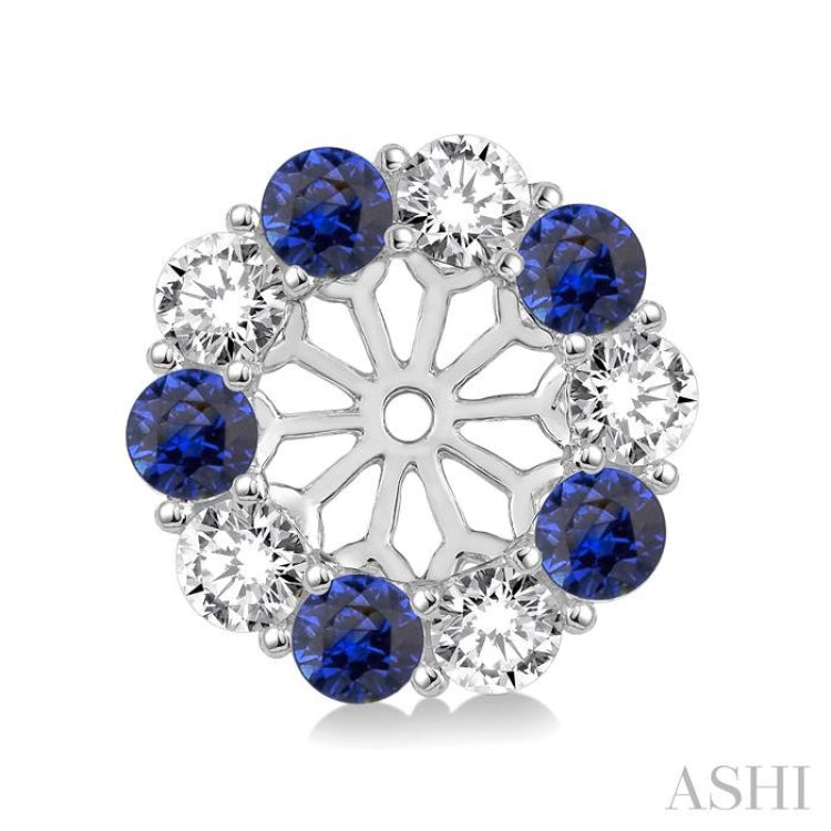 2.3 MM Round Cut Sapphire and 1/2 Ctw Round Cut Diamond Precious Earrings Jacket in 14K White Gold