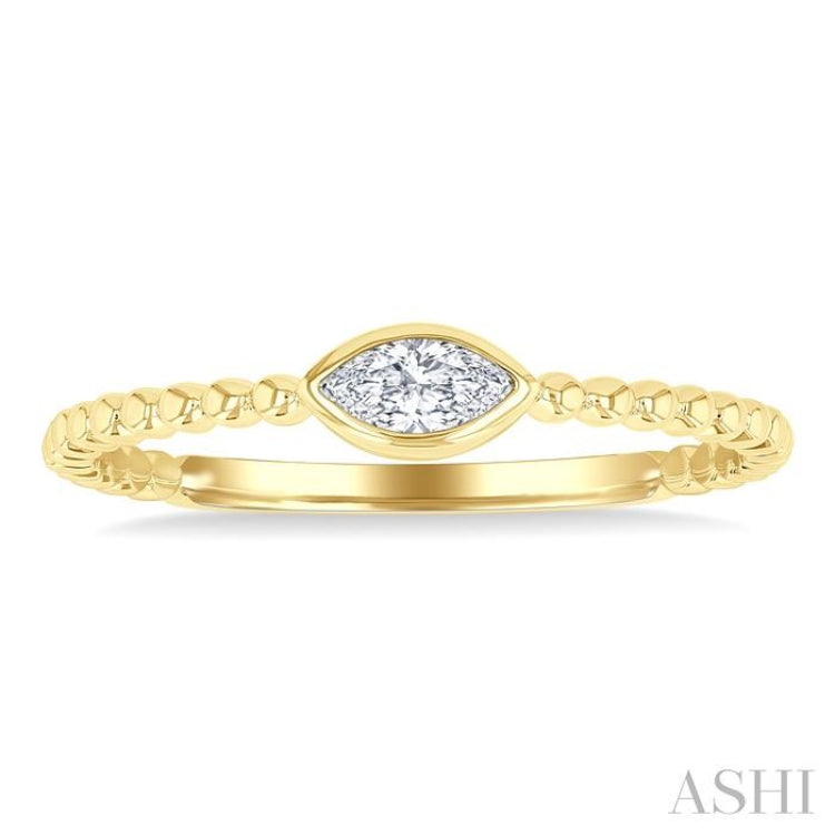 1/6 Ctw Petite Bezel Set Marquise Cut Diamond Bead Bijoux Stackable Ring in 14K Yellow Gold