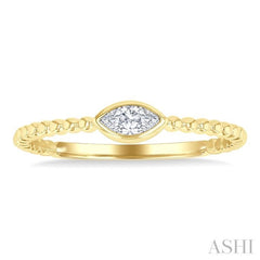 1/6 Ctw Petite Bezel Set Marquise Cut Diamond Bead Bijoux Stackable Ring in 14K Yellow Gold