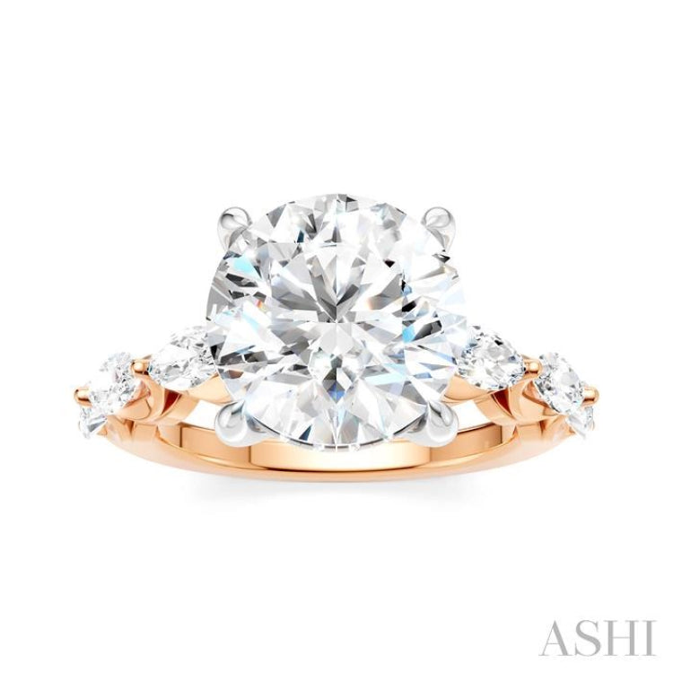 1 Ctw Round Shape Marquise and Round Cut Diamond Semi-Mount Engagement Ring in 14K Rose and White Gold