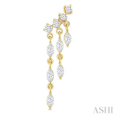 3/4 Ctw Mini Chandelier Marquise and Round Cut Diamond Fashion Earring in 14K Yellow Gold