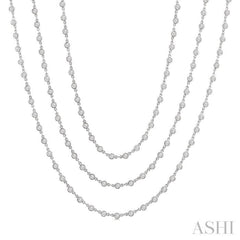 10 Ctw Bezel Set Round Cut Diamond Layered 60-Inch Necklace in 14K White Gold