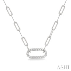 1/4 Ctw Paperclip Round Cut Diamond Pendant With Chain in 14K White Gold