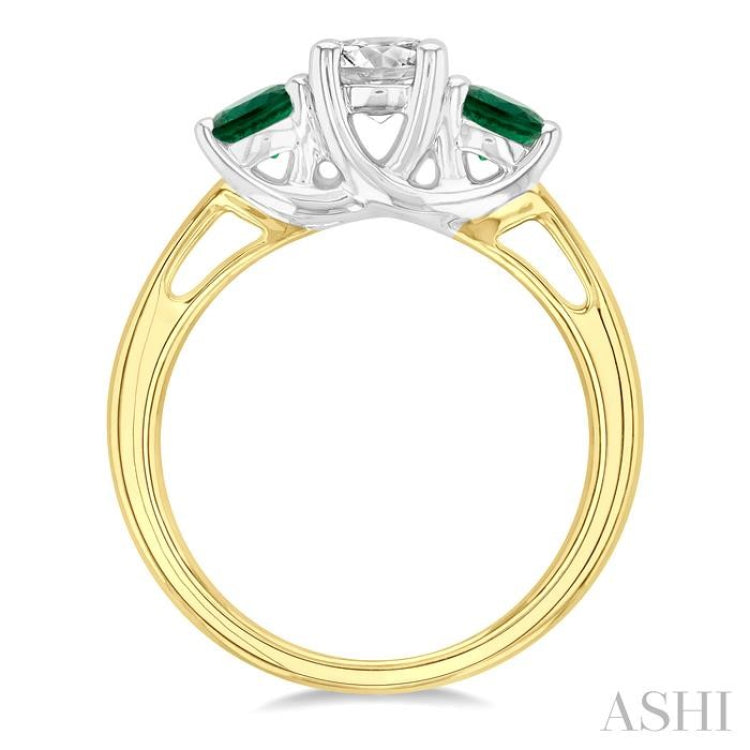 4.30 MM Round Shape Emerald and 5/8 Ctw Past Present and Future Round Cut Diamond Precious Ring in 14K Yellow and White Gold