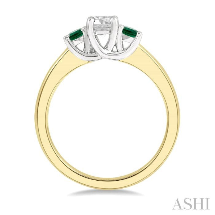 2.70 MM Round Shape Emerald and 1/3 Ctw Past Present and Future Round Cut Diamond Precious Ring in 14K Yellow and White Gold