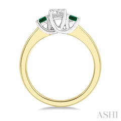 2.70 MM Round Shape Emerald and 1/3 Ctw Past Present and Future Round Cut Diamond Precious Ring in 14K Yellow and White Gold