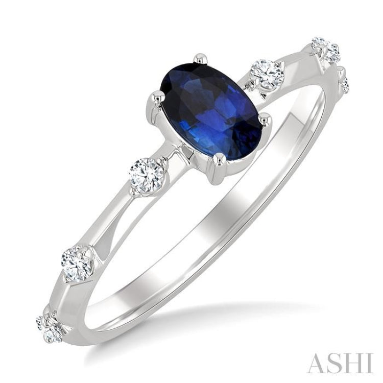 1/6 Ctw 6X4MM Oval Cut Sapphire and Floating Round Cut Diamond Precious Ring in 14K White Gold