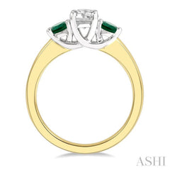 3.50 MM Round Shape Emerald and 3/8 Ctw Past Present and Future Round Cut Diamond Precious Ring in 14K Yellow and White Gold