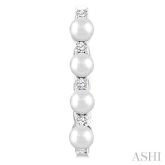 1/4 Ctw 4MM White Pearl and Round Cut Diamond Fashion Hoop Earrings in 14K White Gold