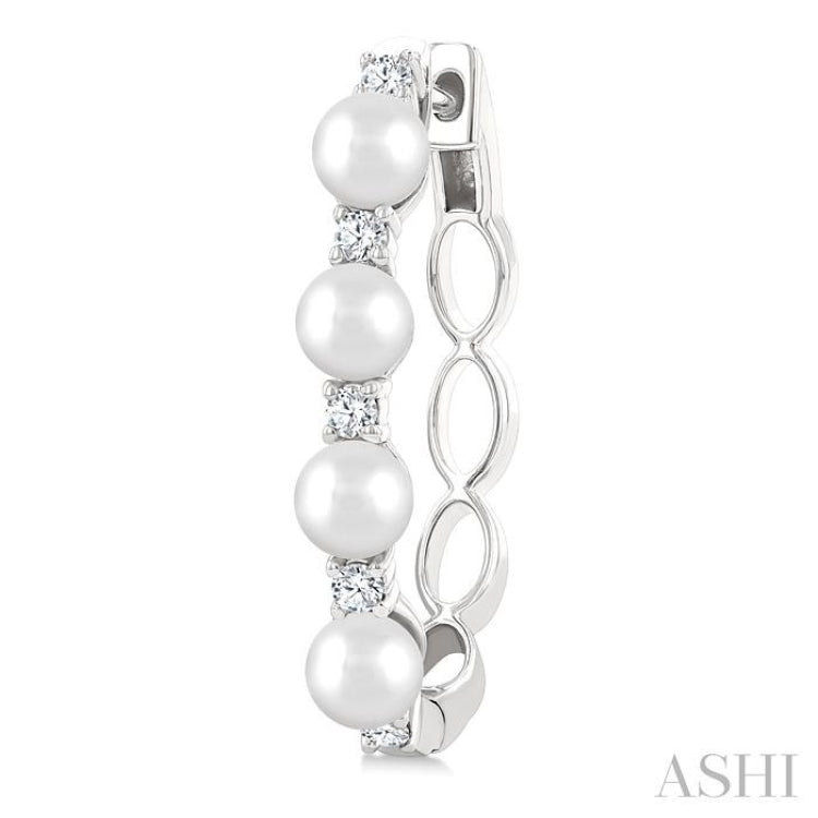 1/4 Ctw 4MM White Pearl and Round Cut Diamond Fashion Hoop Earrings in 14K White Gold