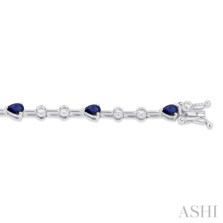4x3 MM Pear Cut Sapphire and 1/2 Ctw Round Cut Diamond Precious Bracelet in 14K White Gold