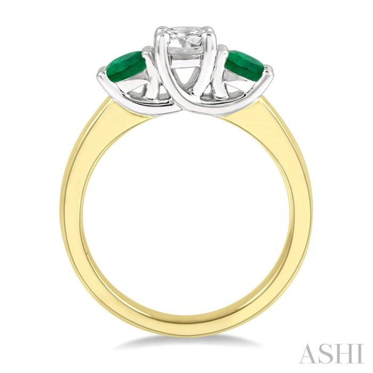 3.90 MM Round Shape Emerald and 1/2 Ctw Past Present and Future Round Cut Diamond Precious Ring in 14K Yellow and White Gold