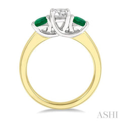 3.90 MM Round Shape Emerald and 1/2 Ctw Past Present and Future Round Cut Diamond Precious Ring in 14K Yellow and White Gold
