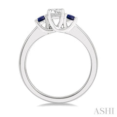 2.70 MM Round Shape Sapphire and 1/3 Ctw Past Present and Future Round Cut Diamond Precious Ring in 14K White Gold