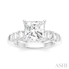 1 Ctw Princess Shape Emerald and Round Cut Diamond Semi-Mount Engagement Ring in 14K White Gold