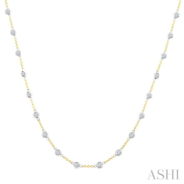 2 Ctw Bezel Set Round Cut Diamond Station Necklace in 14K Yellow and White Gold