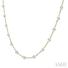2 Ctw Bezel Set Round Cut Diamond Station Necklace in 14K Yellow and White Gold
