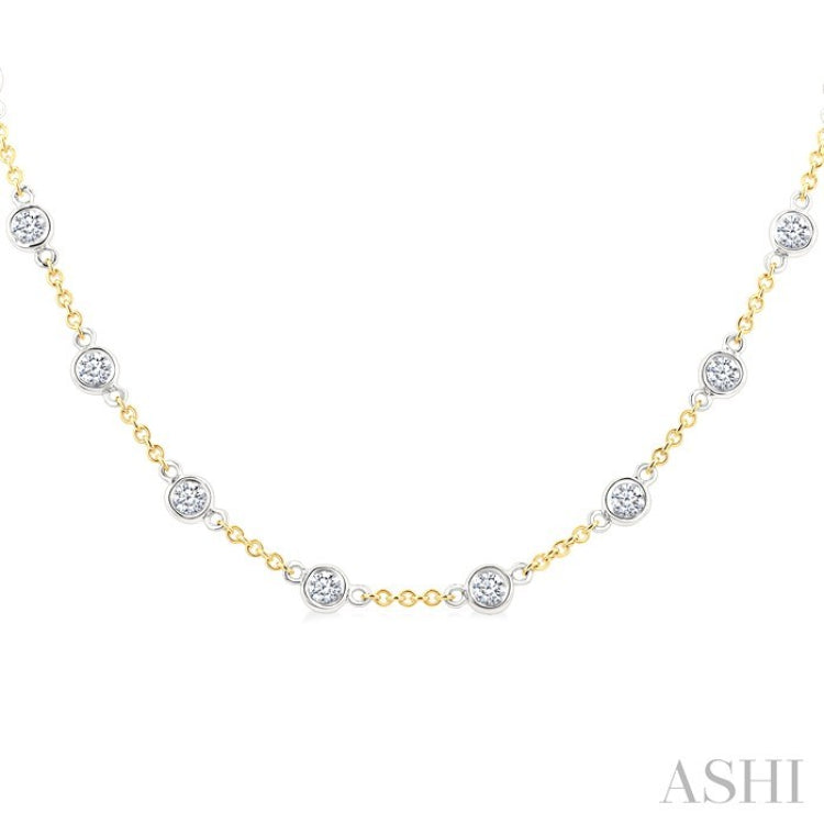 2 Ctw Bezel Set Round Cut Diamond Station Necklace in 14K Yellow and White Gold