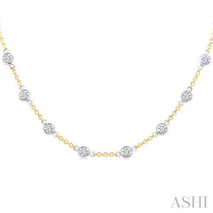 2 Ctw Bezel Set Round Cut Diamond Station Necklace in 14K Yellow and White Gold