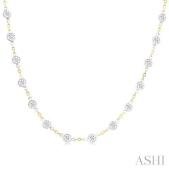 4 Ctw Bezel Set Round Cut Diamond Station Necklace in 14K Yellow and White Gold