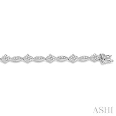 1 1/10 Ctw Marquise and Floral Link Diamond Bracelet in 14K White Gold