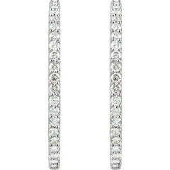 14K White Gold 6 1/2 CTW Natural Diamond Inside-Outside 51 mm Hinged Hoop Earrings