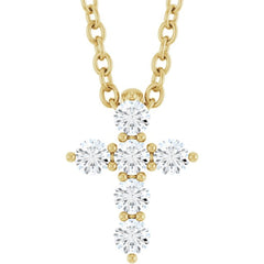 14K Yellow Gold 1/6 CTW Natural Diamond Cross 16-18" Necklace