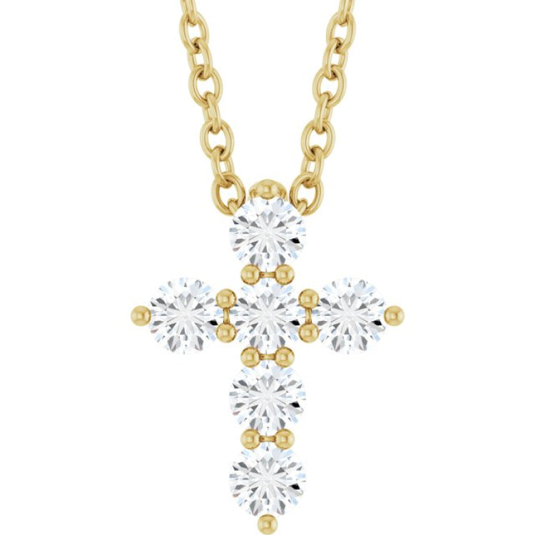 14K Yellow Gold 1/4 CTW Natural Diamond Cross 16-18" Necklace