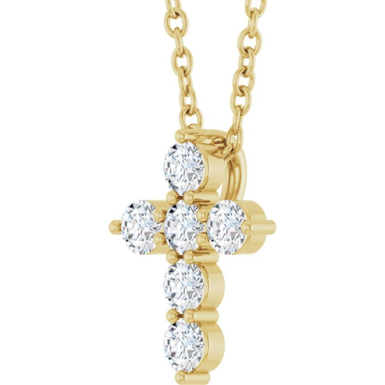 14K Yellow Gold 1/4 CTW Natural Diamond Cross 16-18" Necklace