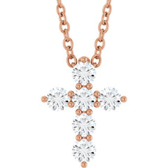 14K Rose Gold 1/4 CTW Natural Diamond Cross 16-18" Necklace