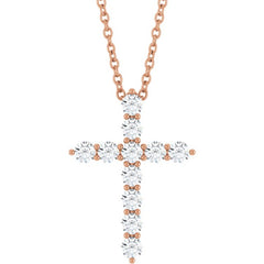 14K Rose Gold 3/8 CTW Natural Diamond Cross 16-18" Necklace