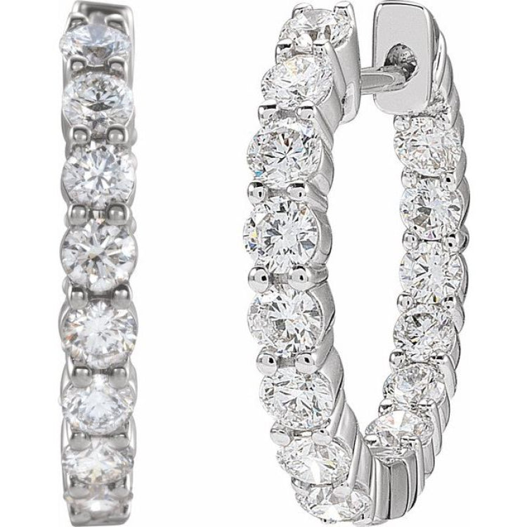 14K White Gold 2 CTW Lab-Grown Diamond Inside-Outside Hinged 20 mm Hoop Earrings