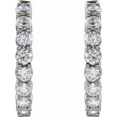 14K White Gold 2 CTW Lab-Grown Diamond Inside-Outside Hinged 20 mm Hoop Earrings