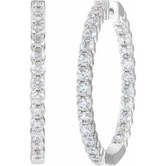 14K White Gold 4 CTW Lab-Grown Diamond Inside-Outside Hinged 36 mm Hoop Earrings