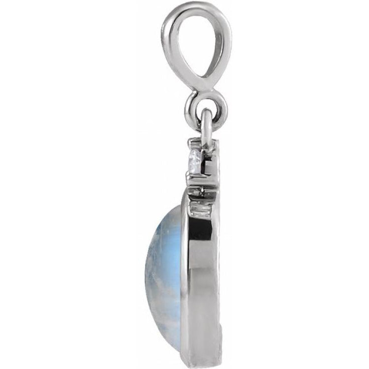 14K White Gold 6x4 mm Natural Rainbow Moonstone & .015 CT Natural Diamond Pendant
